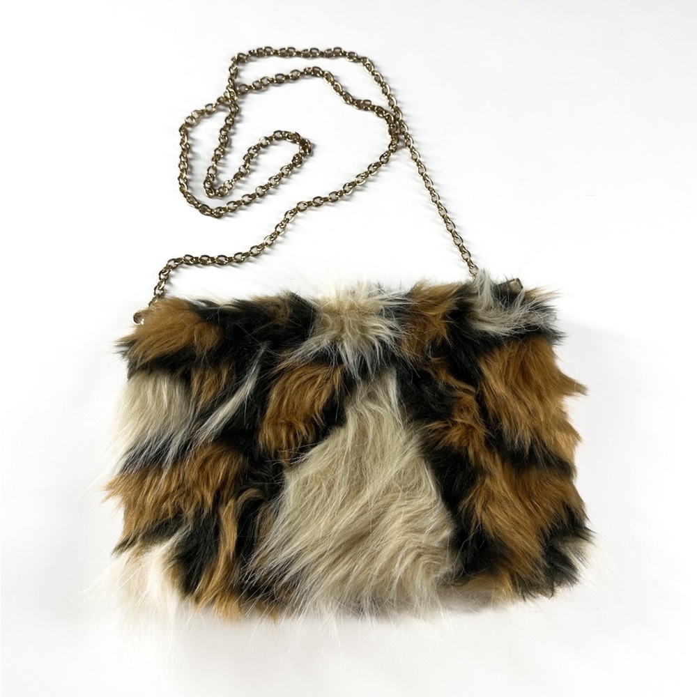 Luxurious Faux Fur Crossbody Bag - Brown and Black
